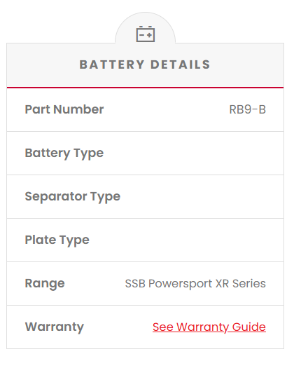 RB9-B SSB XR Series Motorcycle Battery (12N9-BS)