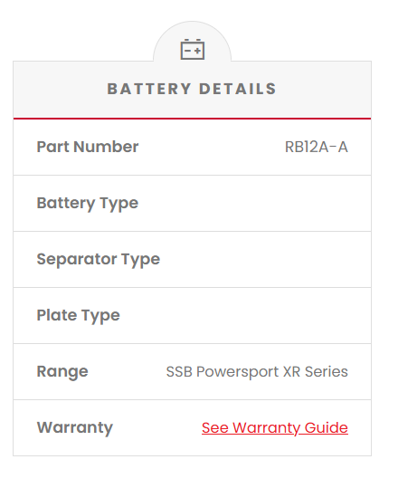 RB12A-A SSB XR Series Motorcycle Battery (12N12A-4A-1)