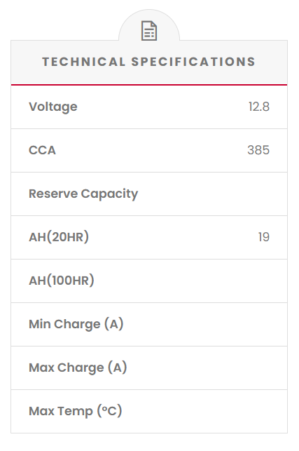 RB16L-B SSB XR Series Motorcycle Battery (YB16L-B) Technical specifications of a battery on a white background