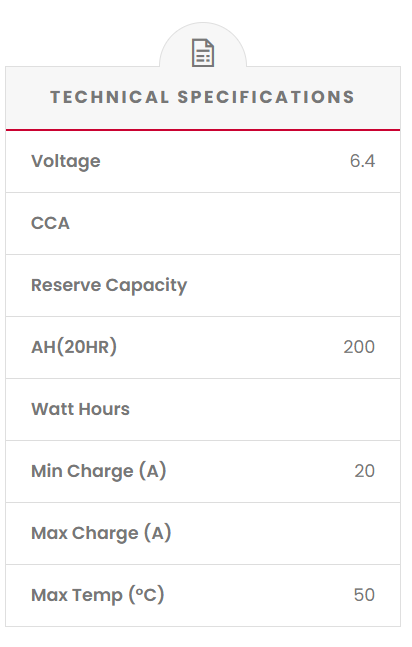 EV6-200S Fusion Electric Vehicle 6V Deep Cycle Battery