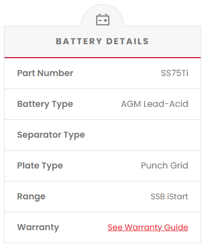 SS75Ti SSB Stop Start VRLA AGM Hybrid Car Battery (DIN75H)