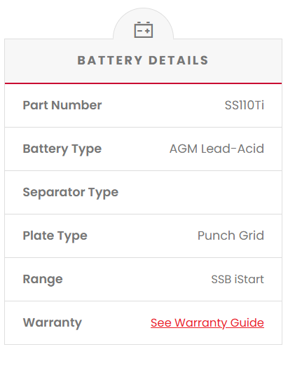 SS110Ti SSB Stop Start VRLA AGM Battery Hybrid Car Battery (DIN110H)
