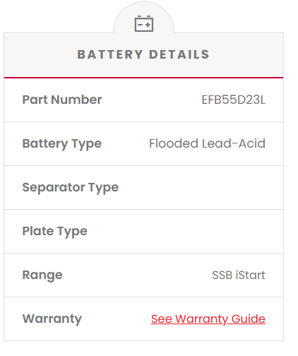 EFB55D23L SSB Stop Start EFB MF Hybrid Car Battery 55D23L (Group 55)