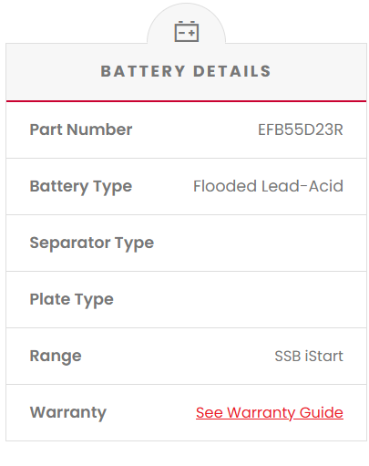 EFB55D23R SSB Stop Start EFB MF Hybrid Car Battery 55D23R (Group 55)