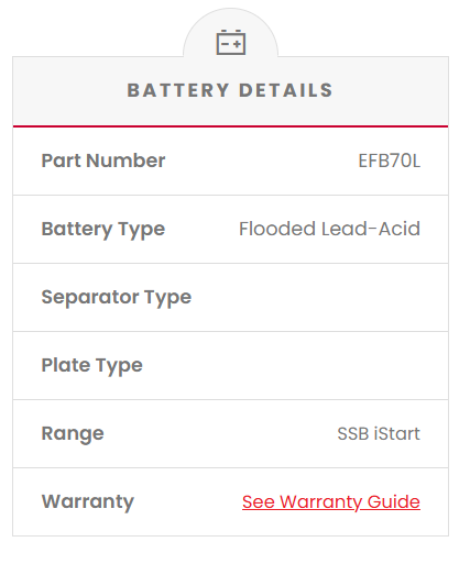 EFB70L SSB Stop Start EFB MF Hybrid Car Battery (DIN70L)