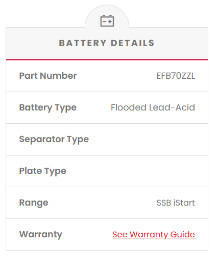 EFB70ZZL SSB Stop Start EFB MF Car Battery (70ZZL)