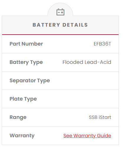 EFB36T SSB Stop Start EFB MF Car Battery (DIN36T)