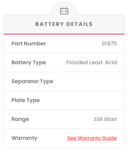 EFB75 SSB Stop Start EFB MF Car Battery  (Group 75 / DIN75)