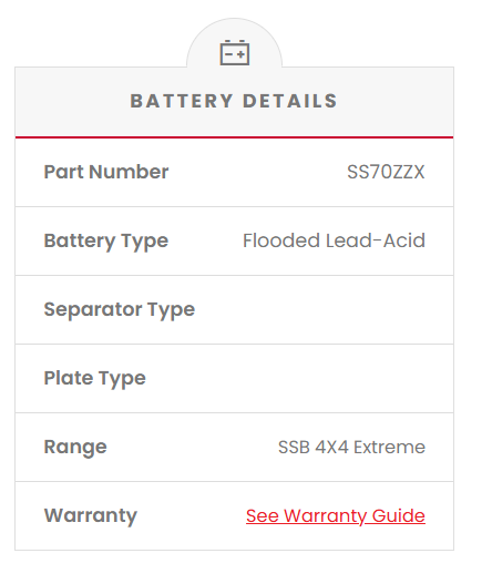 SS70ZZX SSB 4X4 Extreme 4WD Battery (Group 70ZZ)