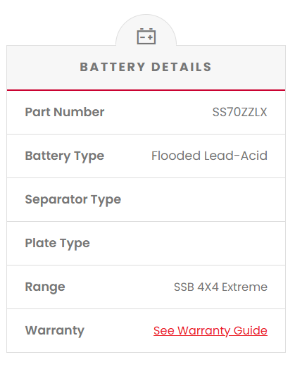 SS70ZZLX SSB 4X4 Extreme 4WD Battery (Group 70ZZLX)