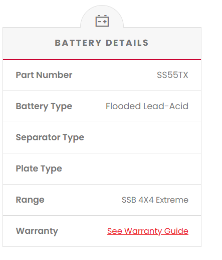 SS55TX SSB 4X4 Extreme 4WD Battery (Group 55T)