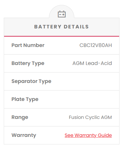 CBC12V80AH Fusion AGM 12V 80Ah Deep Cycle Battery