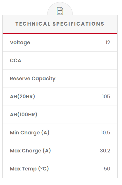 CBC12V105AH Fusion AGM 12V Deep Cycle Battery