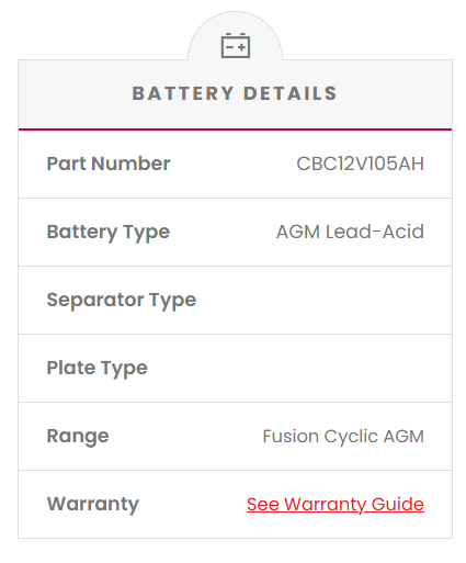CBC12V105AH Fusion AGM 12V Deep Cycle Battery