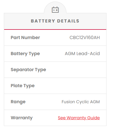 CBC12V160AH Fusion AGM 12V 160Ah Deep Cycle Battery