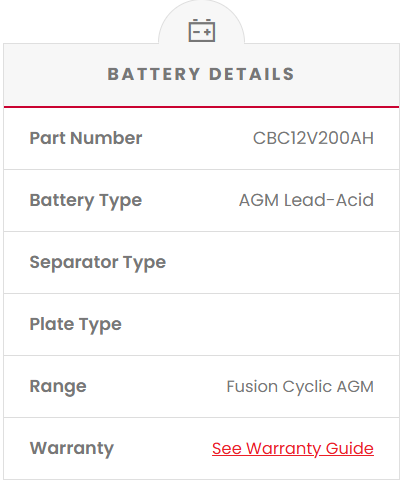 CBC12V200AH Fusion AGM 12V Deep Cycle Battery