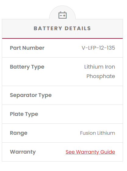 V-LFP-12-135 Fusion Lithium 135AH 12V Deep Cycle Battery