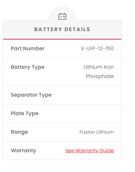 V-LFP-12-150 Fusion Lithium 150AH 12V Deep Cycle Battery