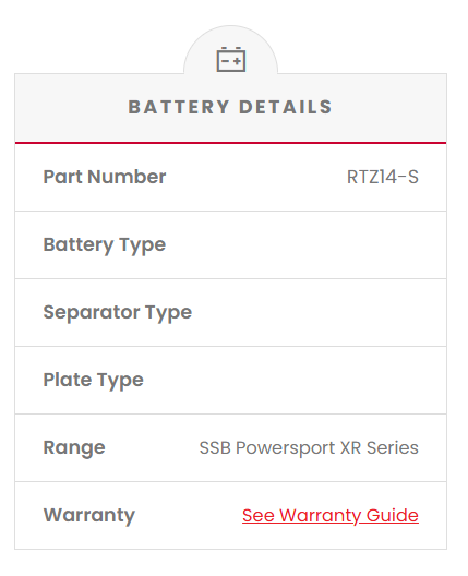 RTZ14-S SSB XR Series Motorcycle Battery