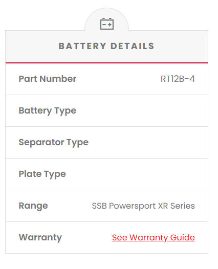 RT12B-4 SSB XR Series Motorcycle Battery