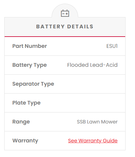 ESU1 SSB Lawn Mower MF Battery