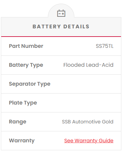 SS75TL SSB Gold MF Car Battery (DIN75LH)