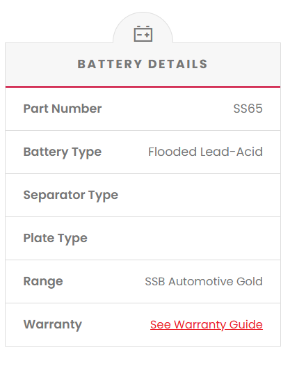 SS65 SSB Gold MF Car Battery (65 BCI)
