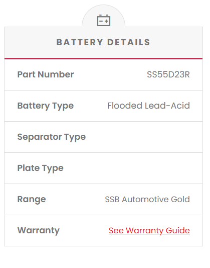 SS55D23R SSB Gold MF Car Battery (D23R)