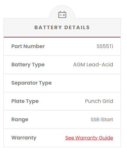 SS55Ti SSB Stop Start VRLA AGM Hybrid Car Battery (DIN55H)