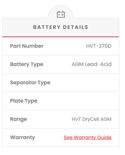 HVT-270D Dual Purpose VRLA (AGM) Battery (Group 270D)