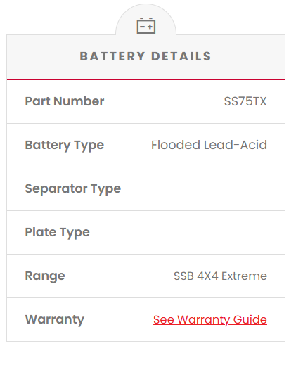SS75TX SSB 4X4 Extreme 4WD Battery (Group 75T)