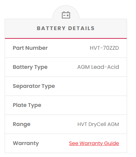 HVT-70ZZD Dual Purpose VRLA (AGM) Battery (Group 70ZZD)