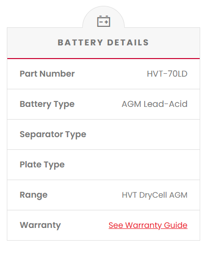 HVT-70LD Dual Purpose VRLA (AGM) Battery (Group 70LD)