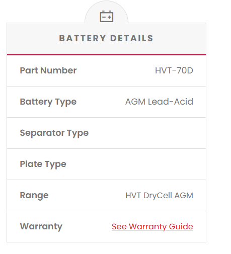 HVT-70D Dual Purpose VRLA (AGM) Battery (Group 70D)