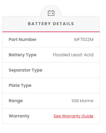 MF70ZZM SSB Marine Starting Battery