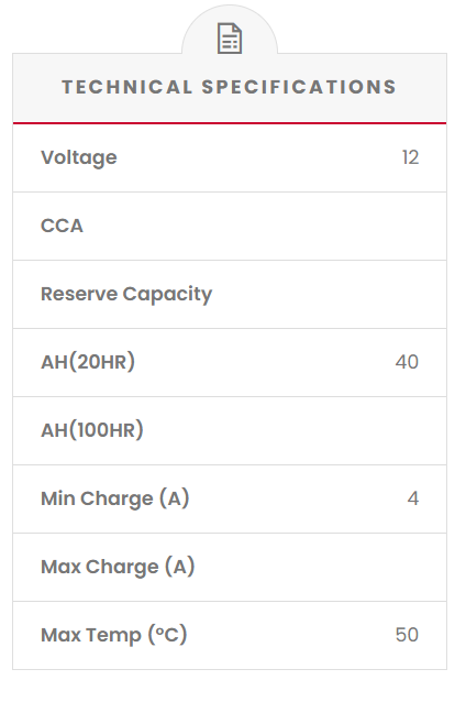 CBC12V40AH Fusion AGM 12V Deep Cycle Battery