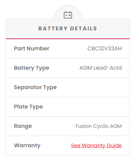 CBC12V33AH Fusion 33AH AGM 12V Deep Cycle Battery