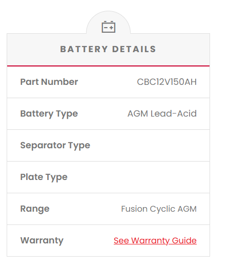 CBC12V150AH Fusion 150AH AGM 12V Deep Cycle Battery