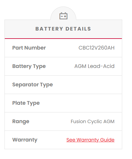 CBC12V260AH Fusion 260AH AGM 12V Deep Cycle Battery