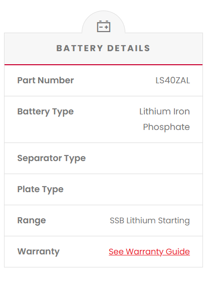 LS40ZAL SSB Lithium Starting Car Battery  (NS40ZL-NS40Z)