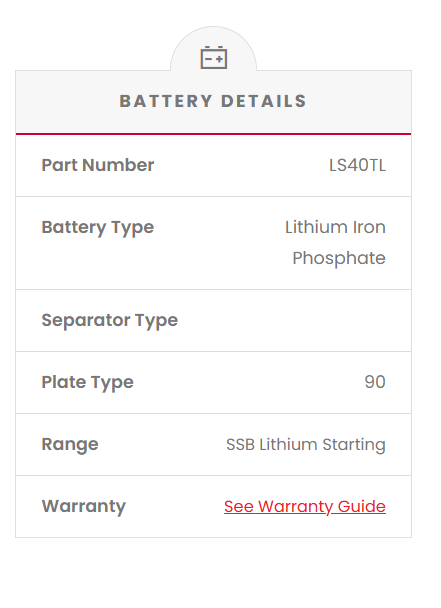 LS40TL SSB Lithium Starting Car Battery (Group 40)