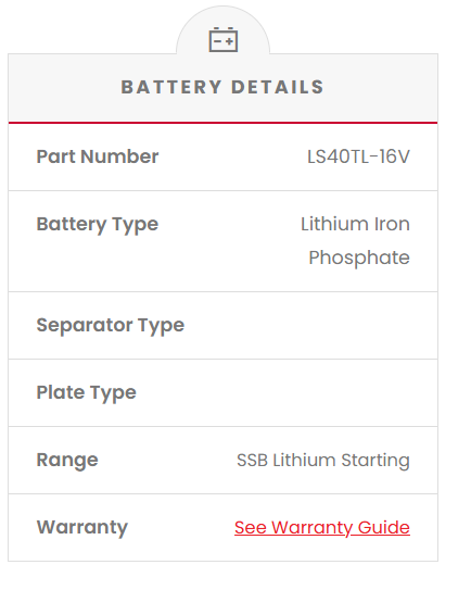 LS40TL-16V SSB Lithium Starting Car Battery (16V Battery)