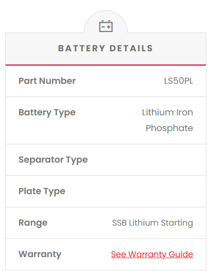 LS50PL SSB Lithium Starting Car Battery (NS50PL)