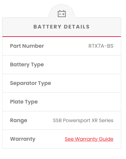 RTX7A-BS SSB XR Series Motorcycle Battery