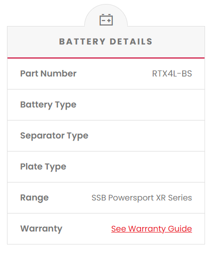 RTX4L-BS SSB XR Series Motorcycle Battery
