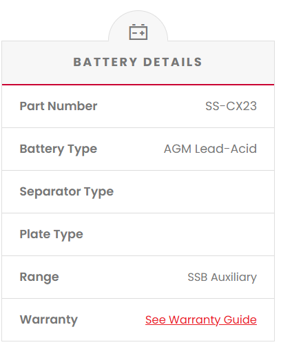 SS-CX23 SSB Auxiliary VRLA (AGM) Battery