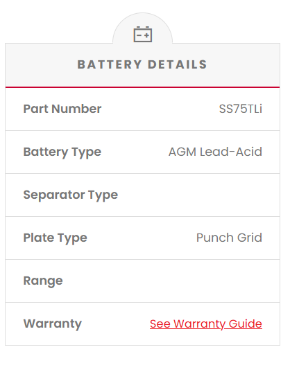 SS75TLi SSB Stop Start VRLA (AGM) Battery (DIN75AGM)