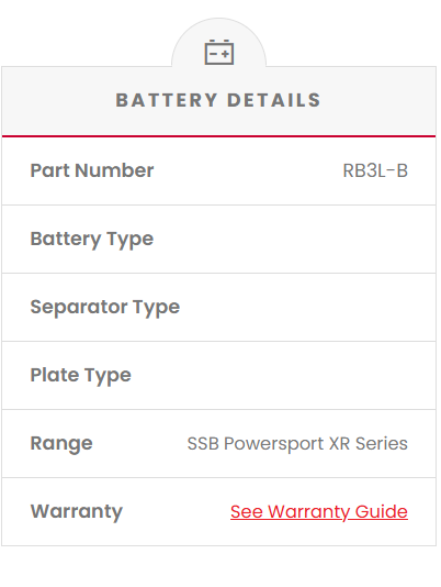 RB3L-B SSB XR Series Motorcycle Battery (12N3B)
