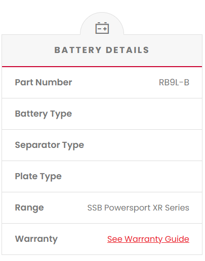 RB9L-B SSB XR Series Motorcycle Battery (12N9-BS)