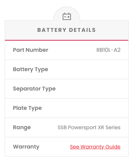 RB10L-A2 SSB XR Series Motorcycle Battery (12N10-3A)